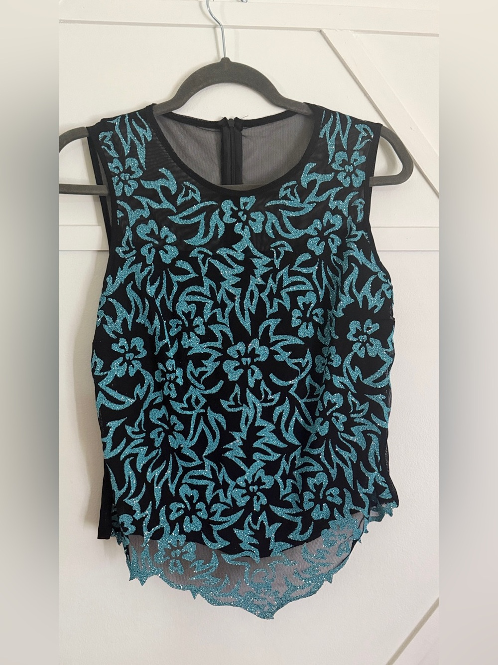 Ell Jay Collection blue & black mesh top with sequin details. Size M